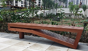 Wooden bench and Sofas